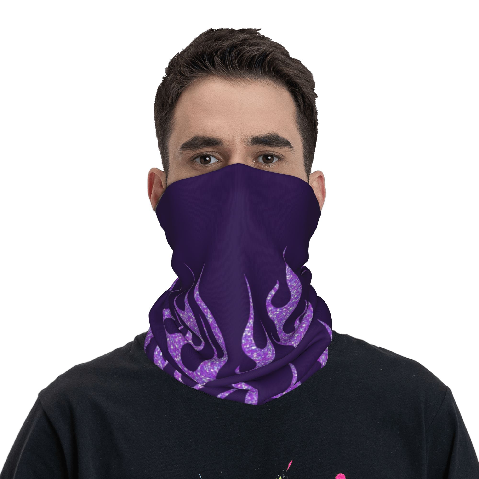 Custom Purple Glitter Flames B - Neck Gaiter Face Cover review and price