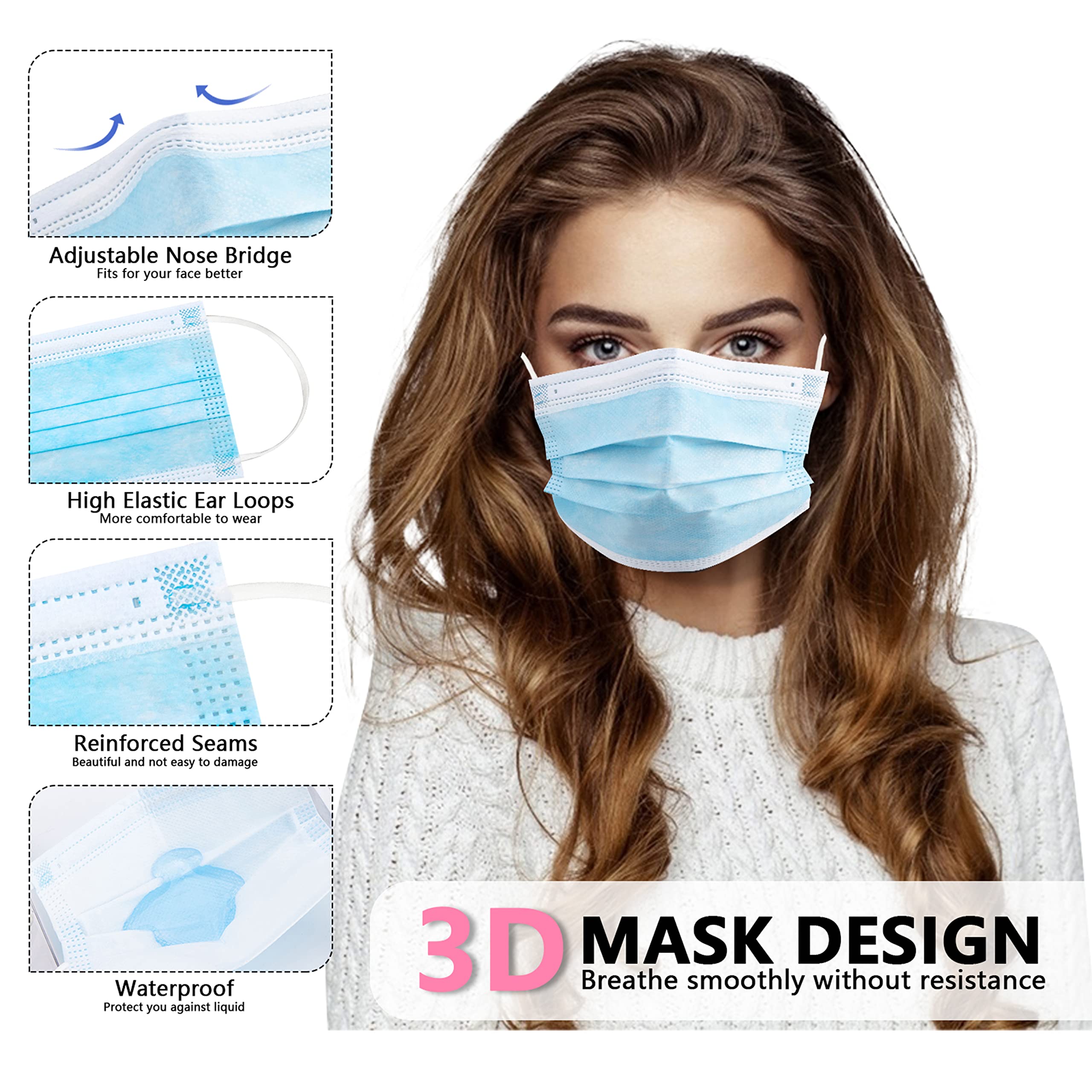 50/100 PCS Box Blue Face Masks - Disposable Mask Blue review and price