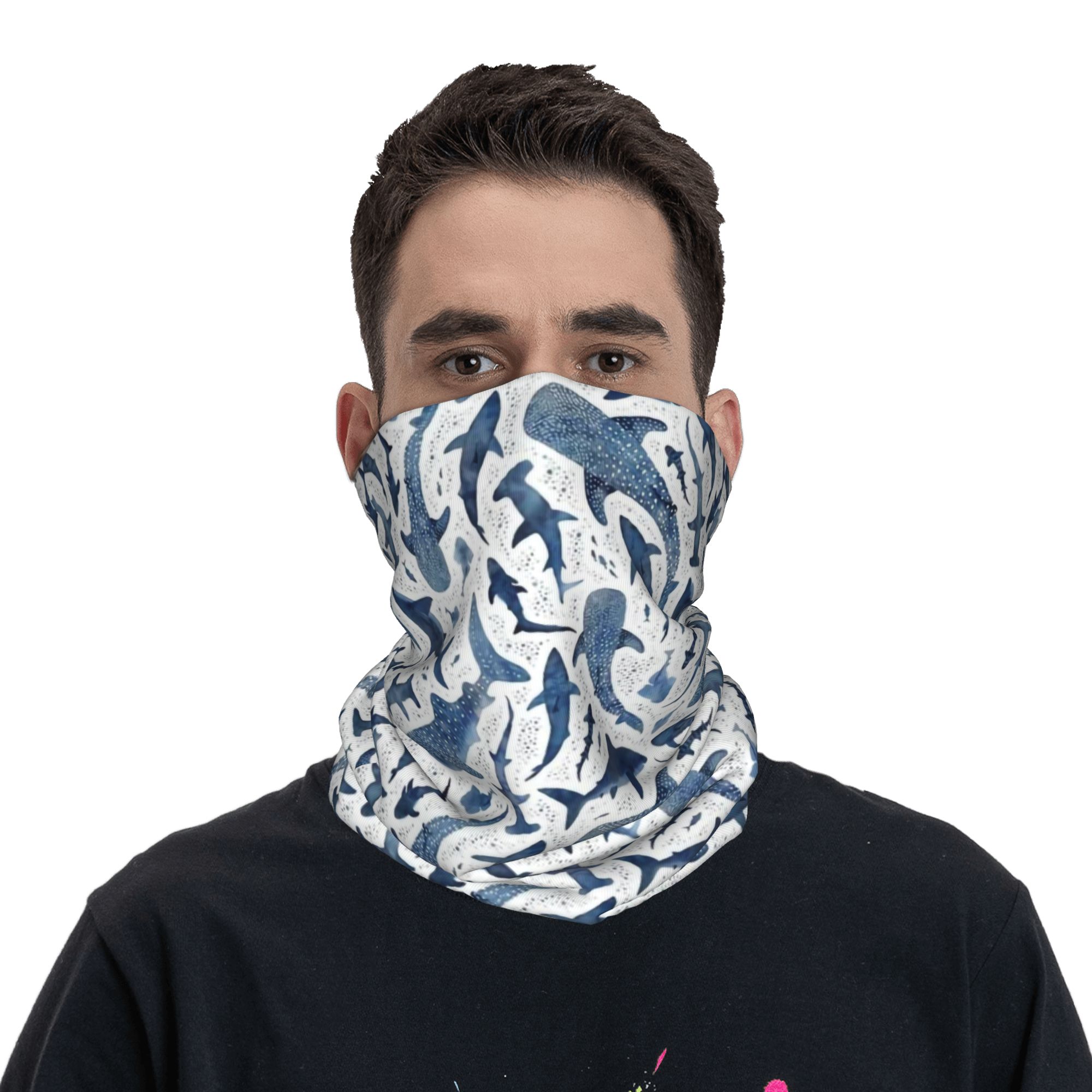 Custom Blue Watercolour Shark  - Neck Gaiter Face Cover review and price