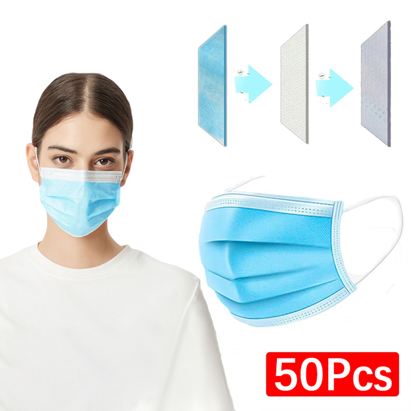 50Pcs 3-layer Mask Face Masks  - Disposable Mask Blue review and price